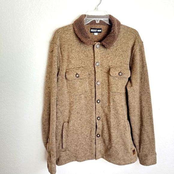 Reef knit sweater fleece top jacket coriander Sherpa collar sz L - Picture 1 of 10